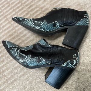 UO Black and Teal Snakeskin Women's Ankle Boots